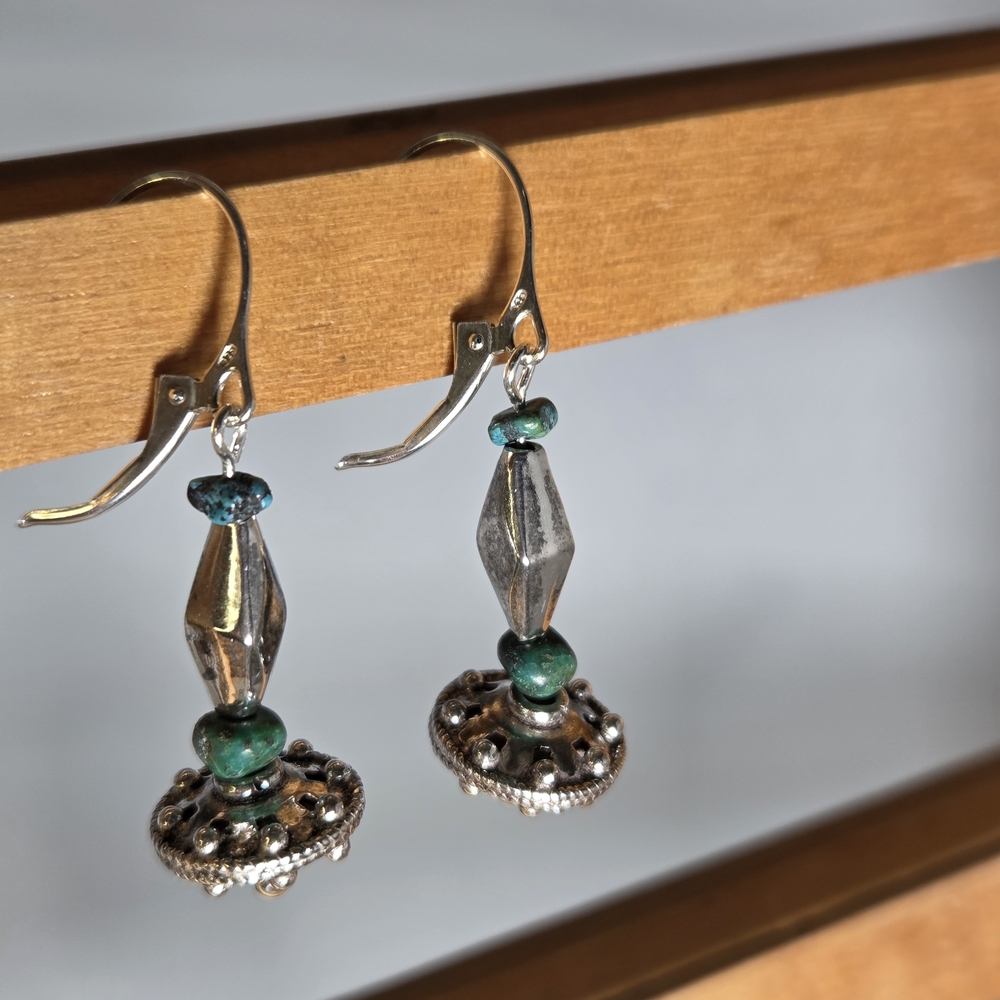 Green Turquoise And Sterling Silver Leverback Earrings